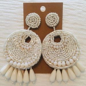 Creamy white beaded drop earrings